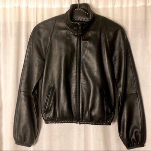 Leather Bomber Jacket Black Womens XS